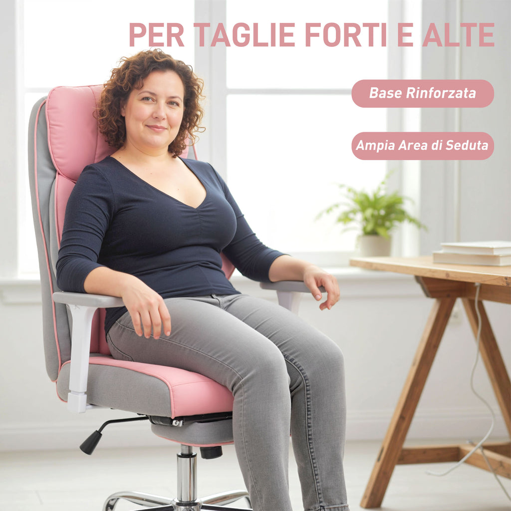 Ergonomic Office Chair with Adjustable Armrests, Footrest and Headrest, Pink