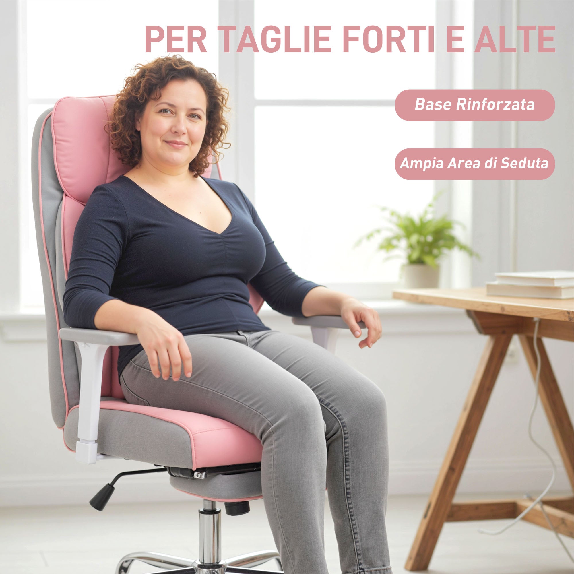 Ergonomic Office Chair with Adjustable Armrests, Footrest and Headrest, Pink