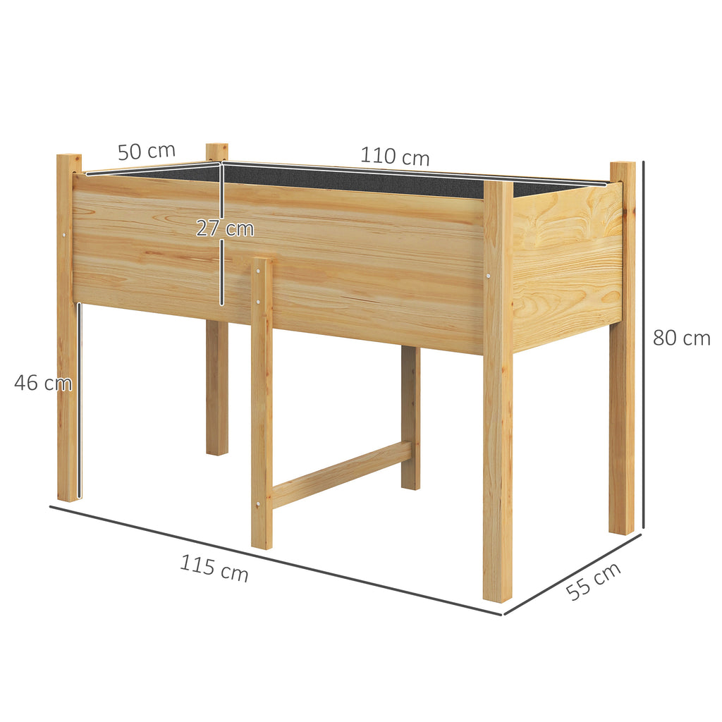 Outsunny raised vegetable garden with 2 drainage holes and bag in non -woven fabric, in fir wood, 115x55x80 cm - Borgè