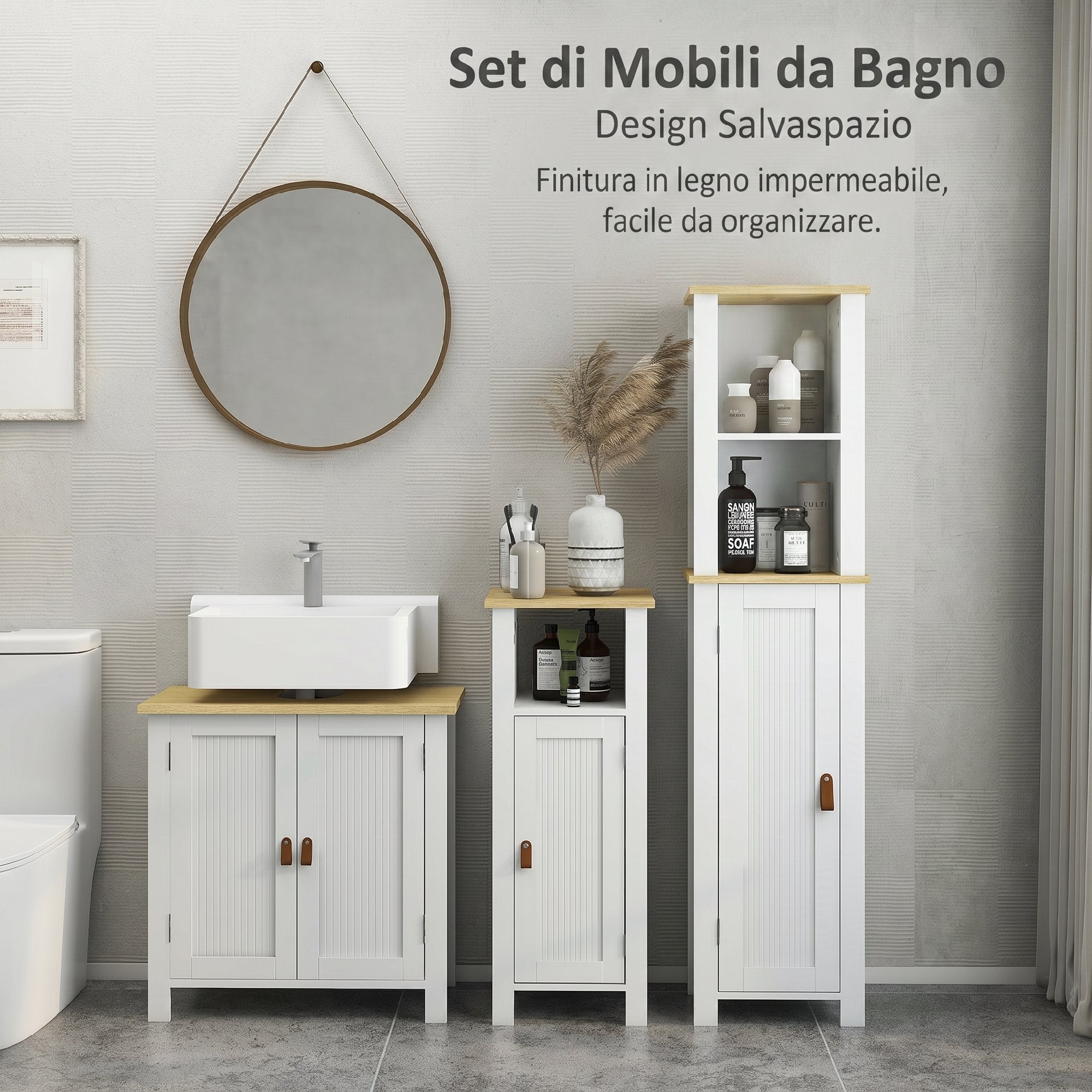 kleankin Bathroom Under Sink Cabinet, 2 Doors, Adjustable Shelf, 2 Storage Levels, PU Handles, 60 x 30 x 60 cm, White