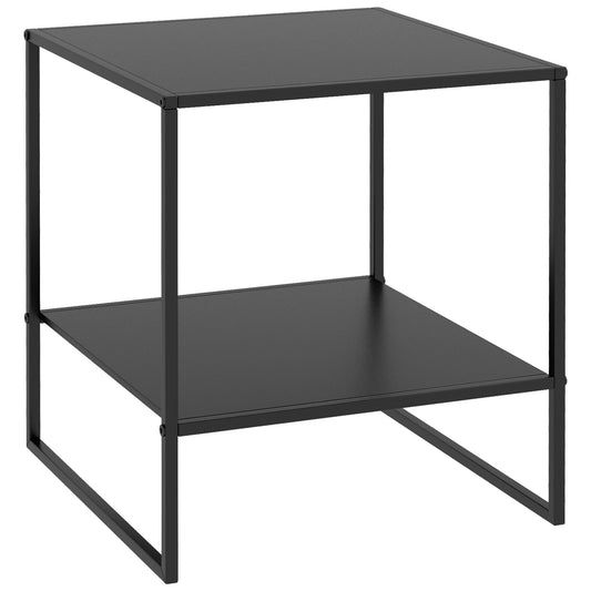 Industrial Style 2 Tier Steel Coffee Table, 40x40x45cm, Black