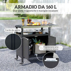Outsunny Stainless Steel Barbecue Cart with Cabinet, Open Shelf and Side Table, 116x50x93 cm, Black