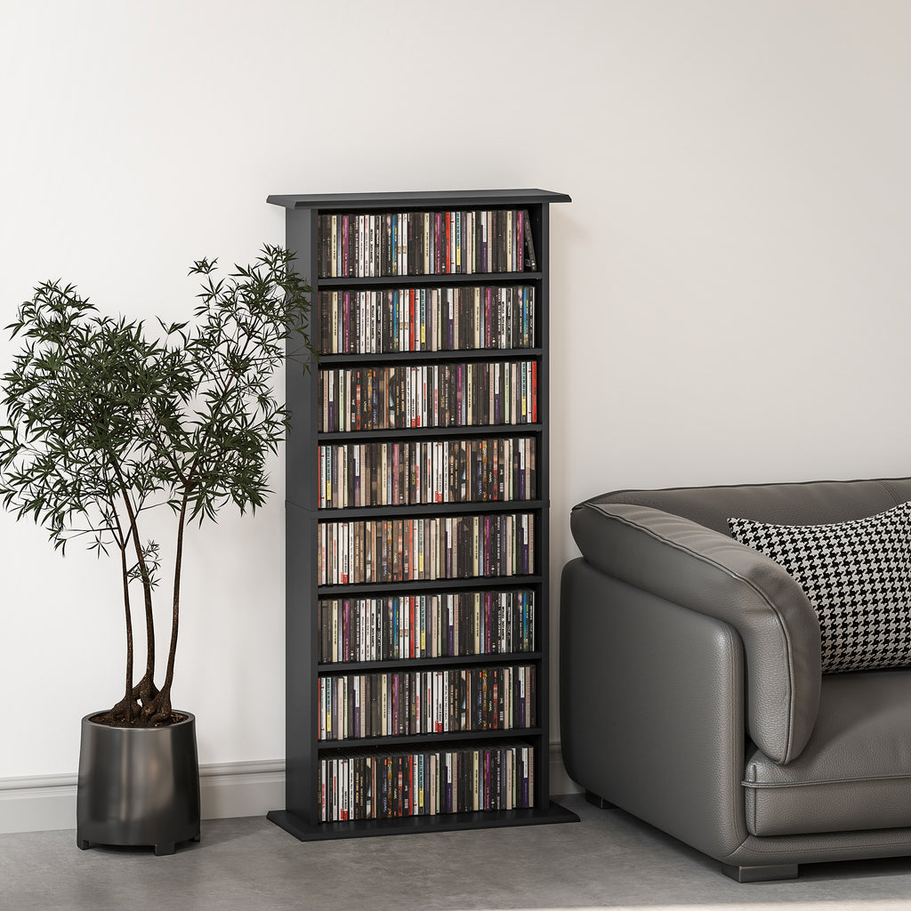 CD Rack with 6 Adjustable Shelves, 360 CDs/185 DVDs Capacity, 58x24x124.5 cm, Black