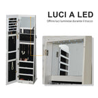 LED Jewellery Mirror with 4 Shelves and Storage Spaces, in Wood and Glass, 15x15x61.75 cm, White