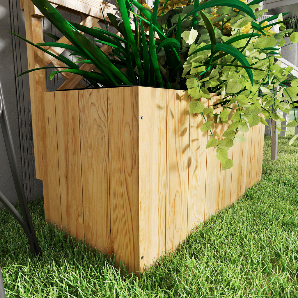 Planter with Trellis for Climbing Plants, Drainage Holes and 2 Shelves, in Fir Wood, 76x33x177 cm