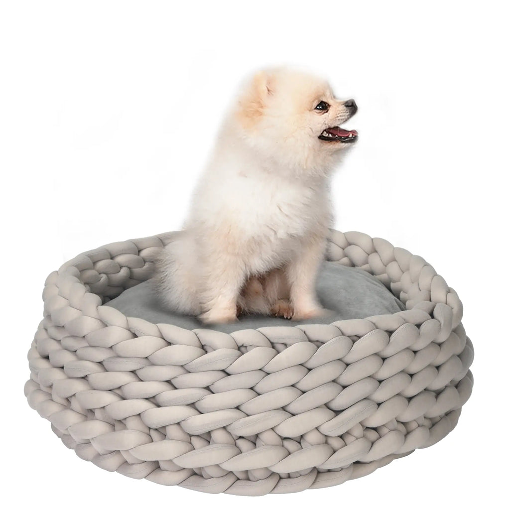 COZZY | Round Raised Washable Dog and Cat Bed in PP Cotton, Padded Cushion, Φ50x19cm, Grey - Borge' Group Limited