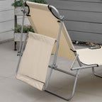 Outsunny Folding Garden Lounger with Adjustable Canopy and 4-Level Reclining Backrest, Beige