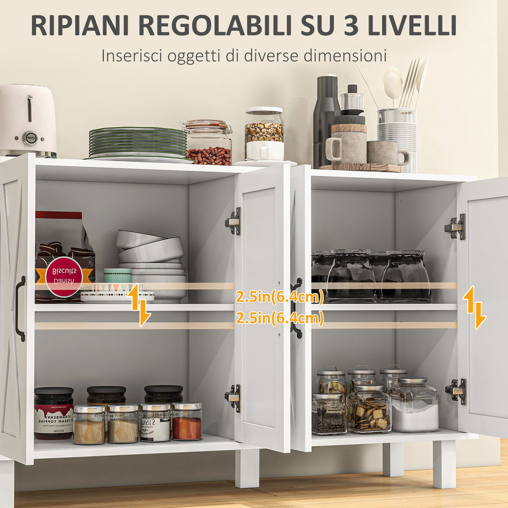 Homcom Multipurpose mobile in 4 -level mdf with 2 adjustable shelves and 5 legs, 120x37x75 cm, white - Borgè