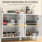 Homcom Multipurpose mobile in 4 -level mdf with 2 adjustable shelves and 5 legs, 120x37x75 cm, white - Borgè