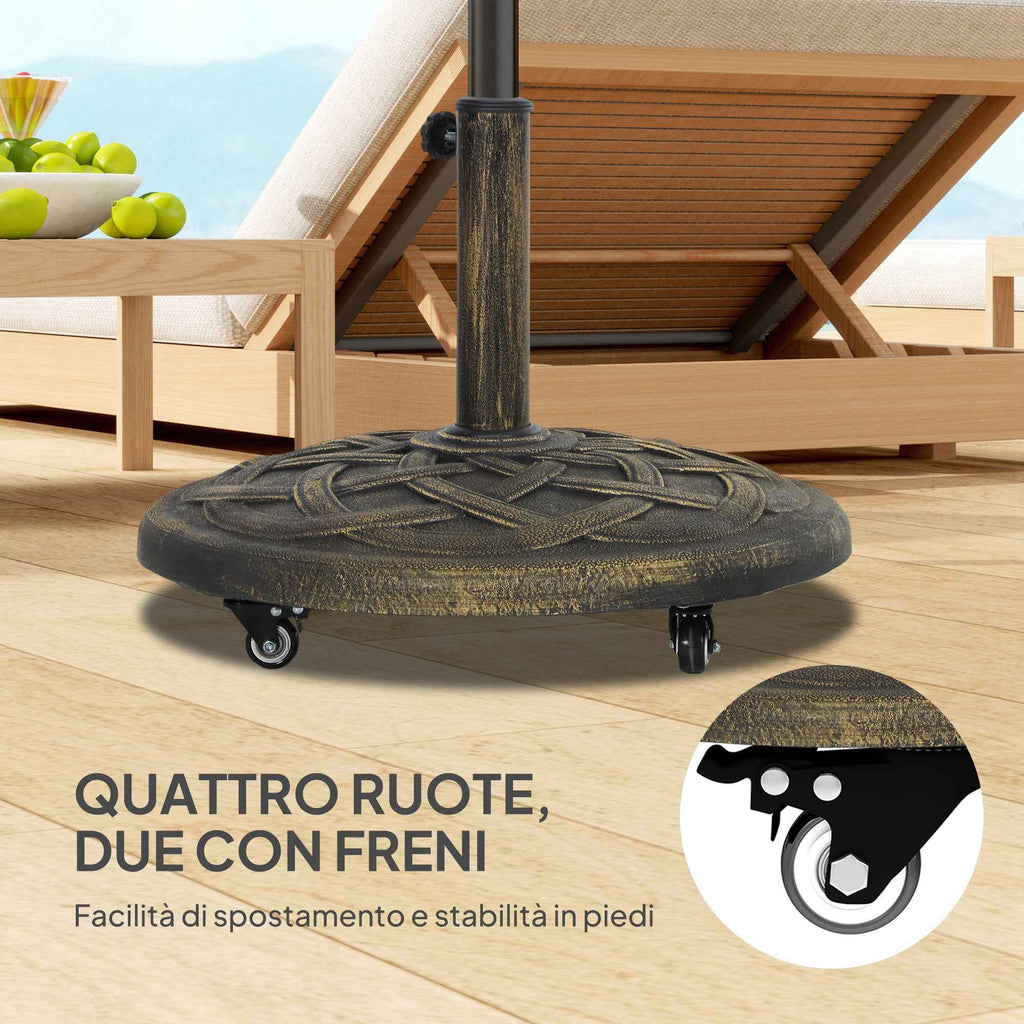 Outsunny 20kg Round Resin Umbrella Base with Wheels and Brakes, Bronze