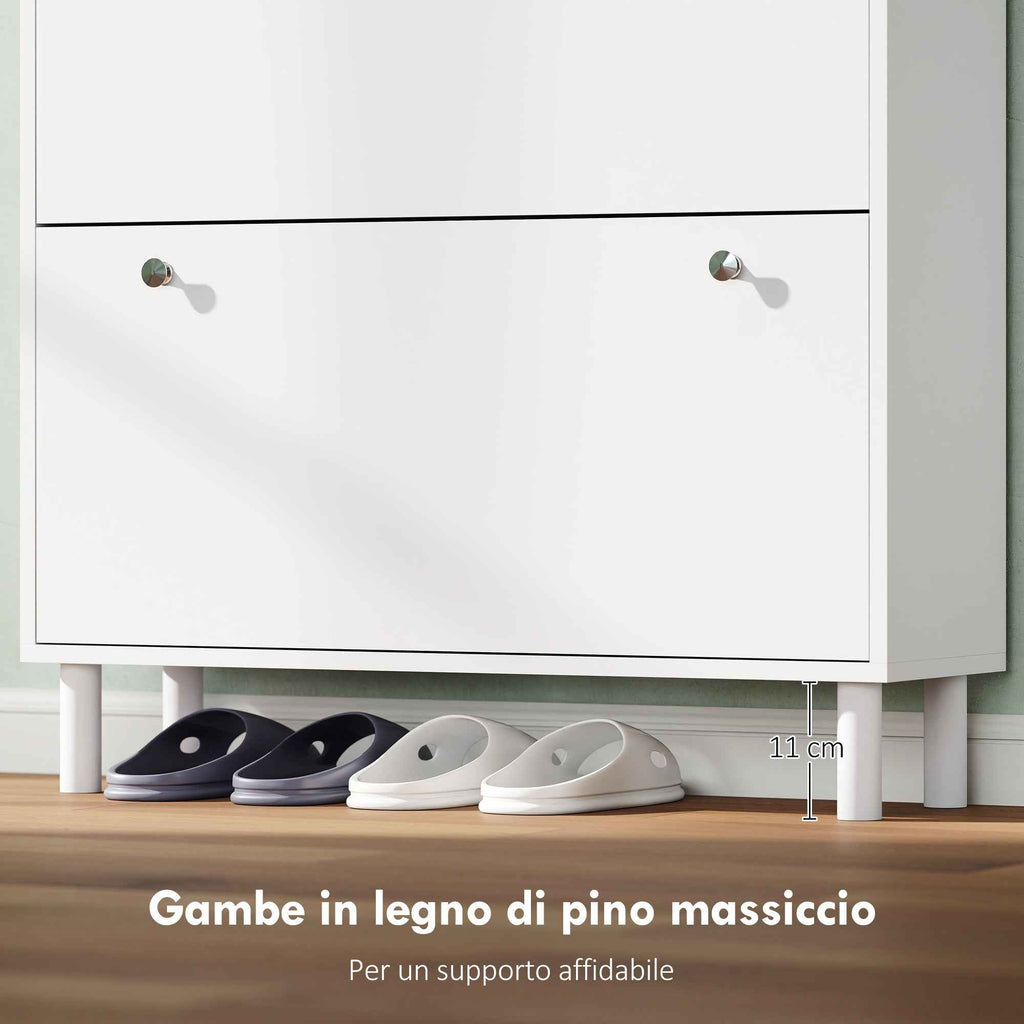 HOMCOM Slim Shoe Rack with 4 Folding Drawers and Adjustable Shelves for 24-32 Shoes, 80x23.5x157 cm, White