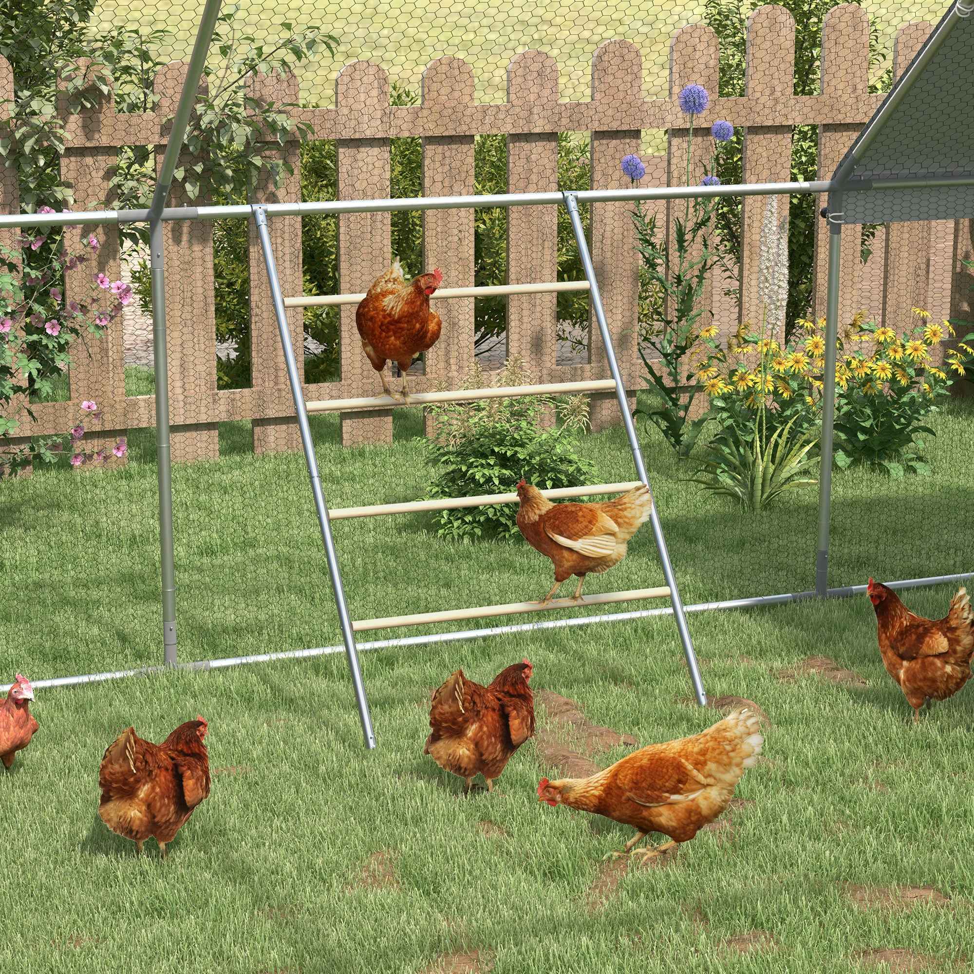 PawHut 4-Tier Chicken Perch for 4-6 Chickens Made of Wood and Galvanized Steel, Wood Color