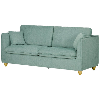 Homcom 3 -seater sofa in vintage -style fabric with wooden cushions and feet, 184x77x81cm, green - Borgè