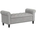 HOMCOM Velvet Fabric Bedside Bench with Storage and Rolled Armrests, Light Grey