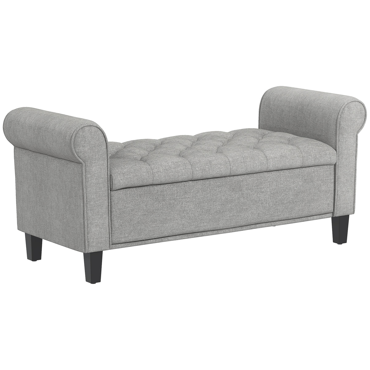 HOMCOM Velvet Fabric Bedside Bench with Storage and Rolled Armrests, Light Grey