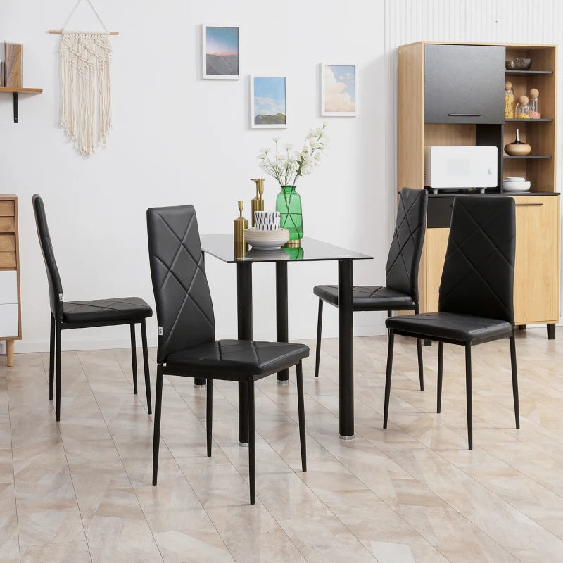 Dining Chairs Set of 4, Modern Accent Chair with High Back, Upholstery Faux Leather and Steel Legs for Living Room, Kitchen, Black - Borgè