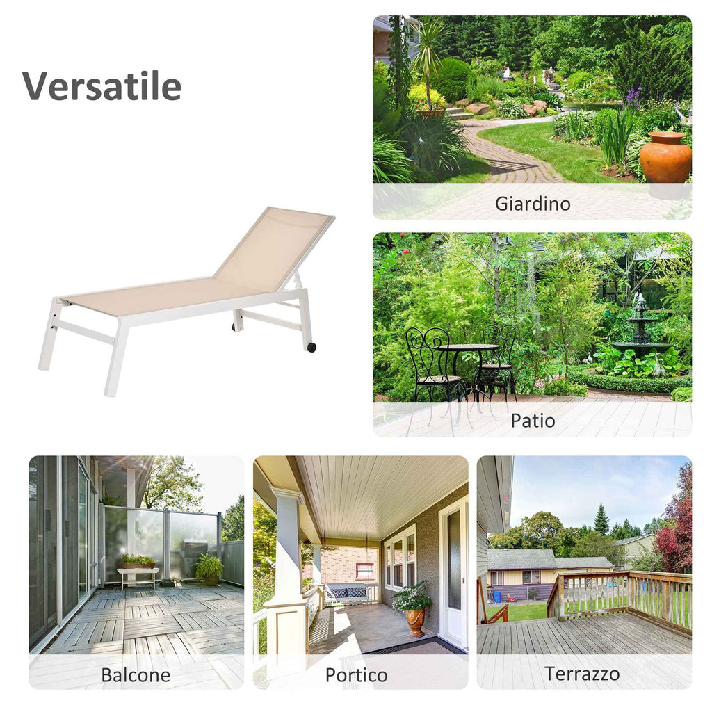 Outsunny Sun Lounger with Reclining Backrest, in Aluminum and Textilene, 169x65x102 cm, Beige and White