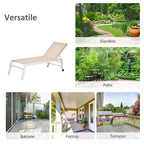Outsunny Sun Lounger with Reclining Backrest, in Aluminum and Textilene, 169x65x102 cm, Beige and White