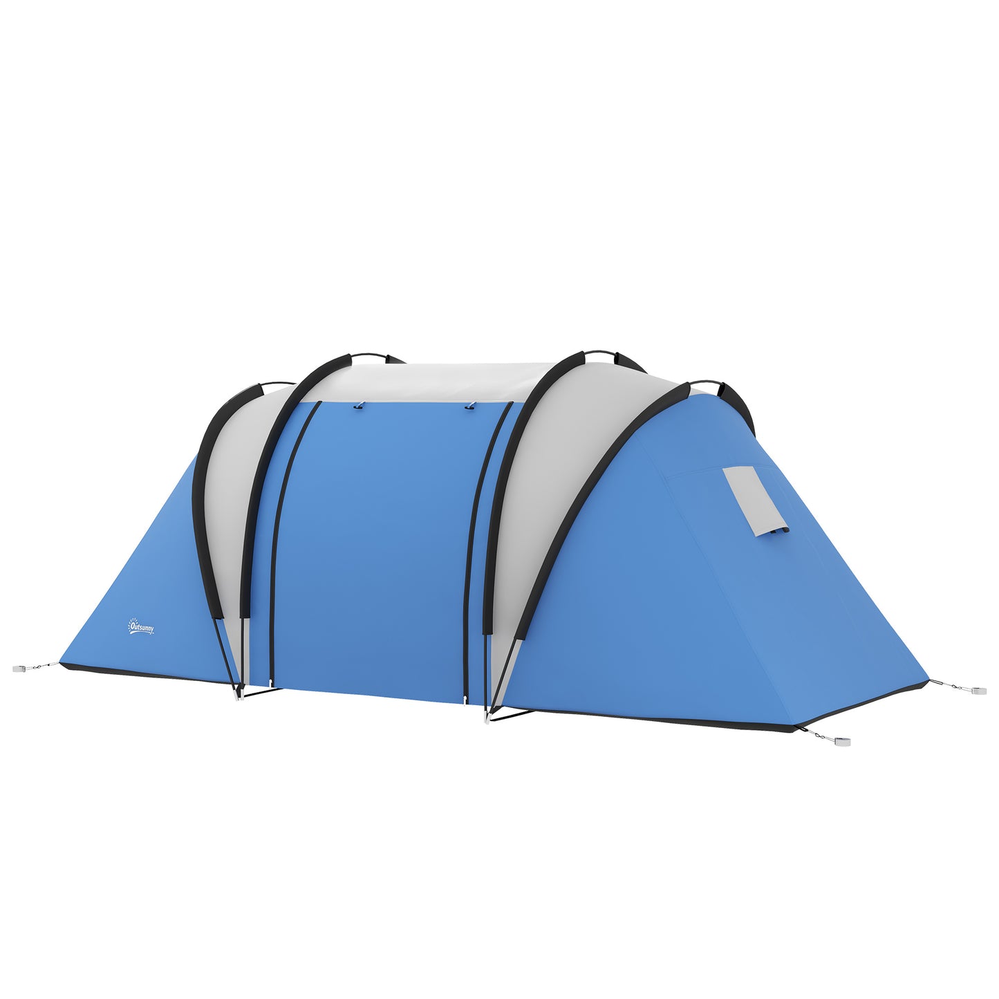 Outsunny Waterproof 2-Person Camping Tent with 2 Rooms Transport Bag, 220x450x180 cm, Blue - Borgè