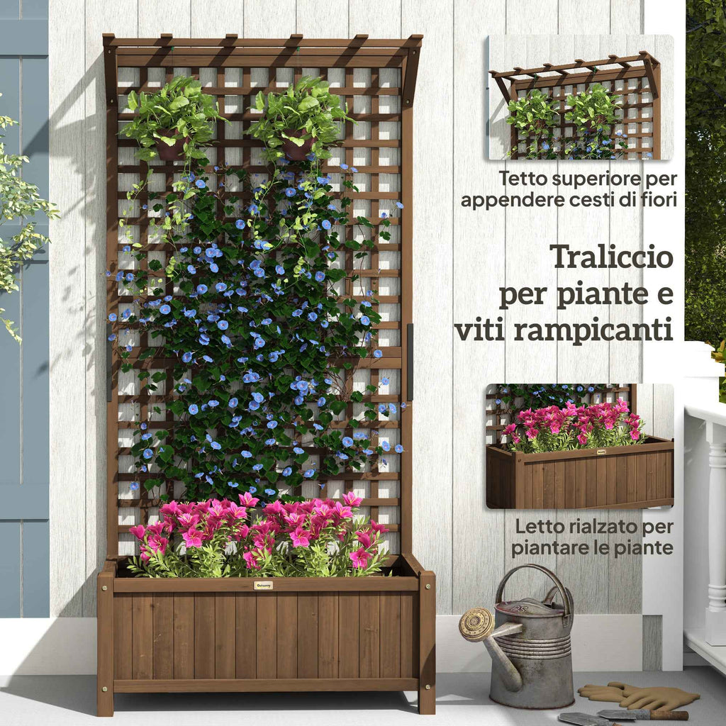Outsunny Garden Planter with Trellis for Climbing Plants in Fir Wood, 90x45x183 cm, Brown