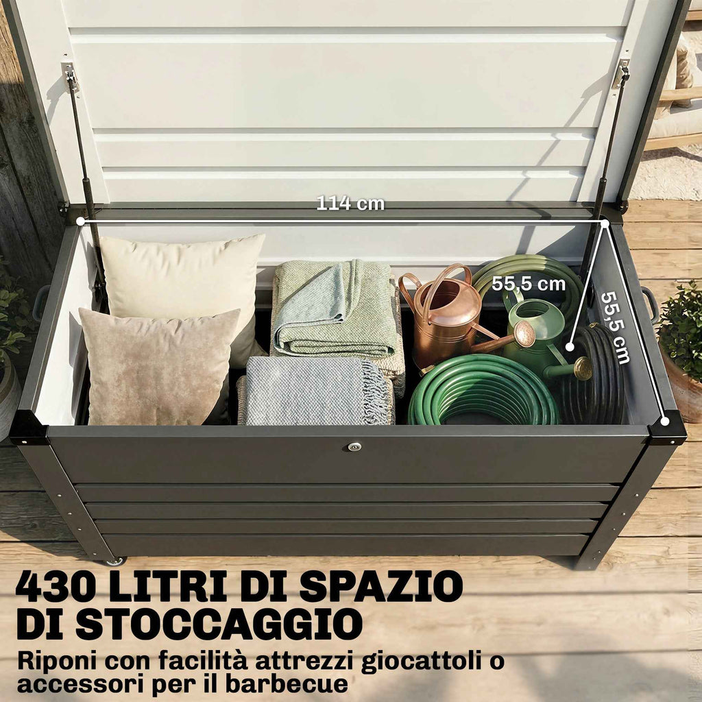 Outsunny 350L Metal Storage Box with Lockable Lid, Wheels, Side Handles, Grey