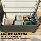 Outsunny 350L Metal Storage Box with Lockable Lid, Wheels, Side Handles, Grey
