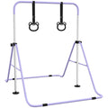 HOMCOM Height-Adjustable Gymnastics Bar for Children with 2 Rings, Steel, 148x105x88-128 cm, Purple