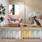 LED Floor Lamp with Remote Control, Swivel Head, Brightness and Temperature Adjustment, Black