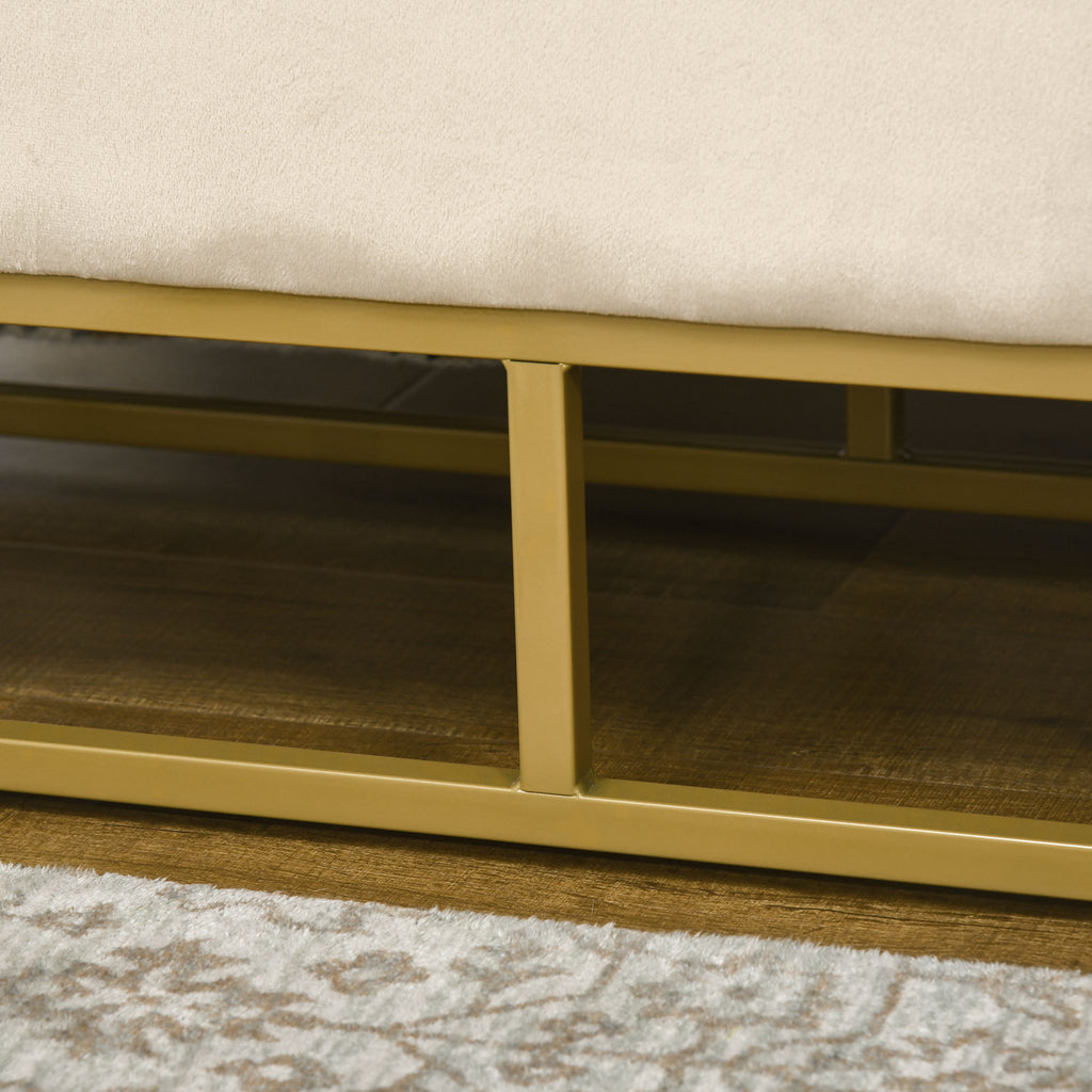 Rectangular Storage Bench with Padded Seat and Steel Legs, 110x44x49 cm, Beige