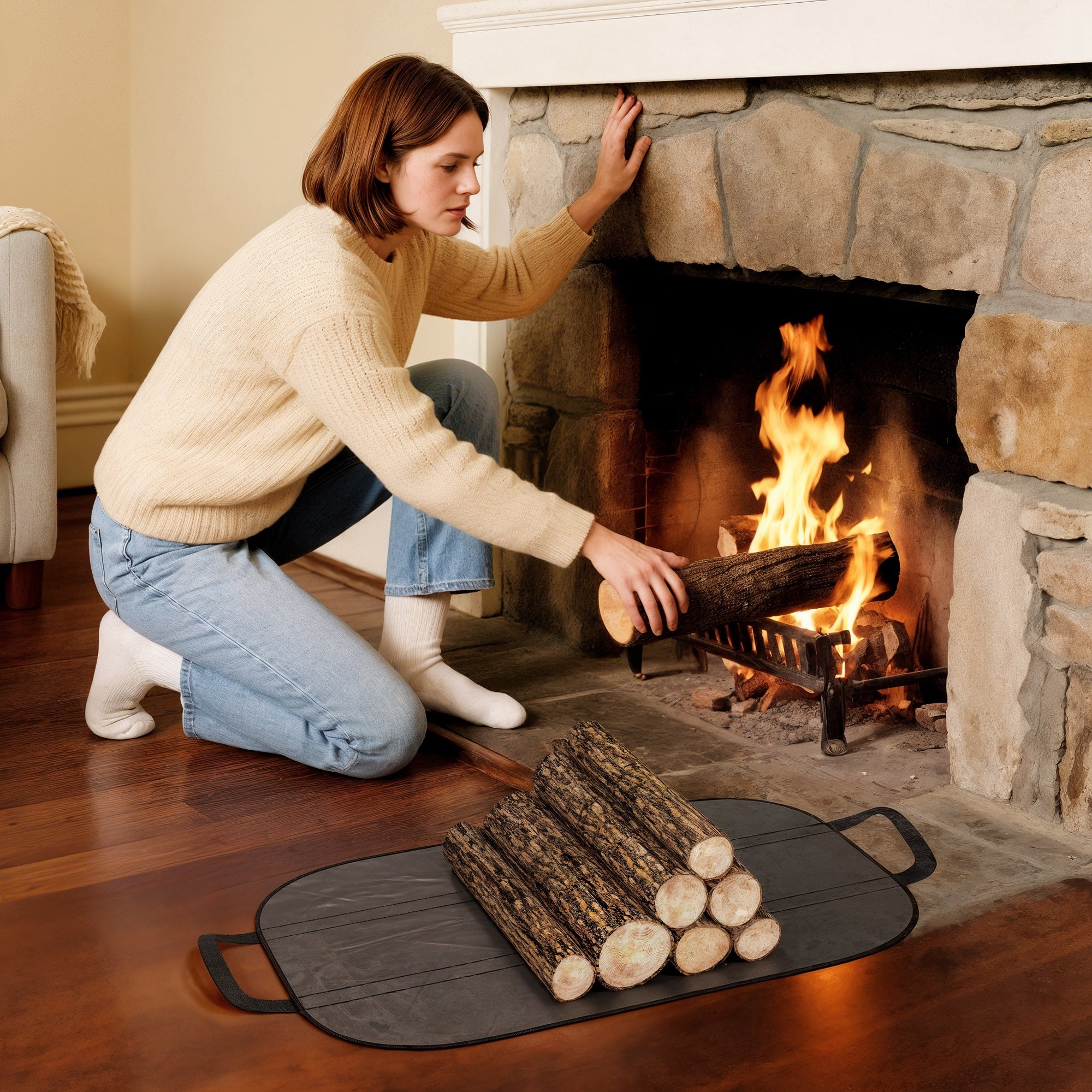 0.8m³ Adjustable Firewood Shed with Waterproof Tarpaulin and Steel Chains, 235x31x116cm, Black