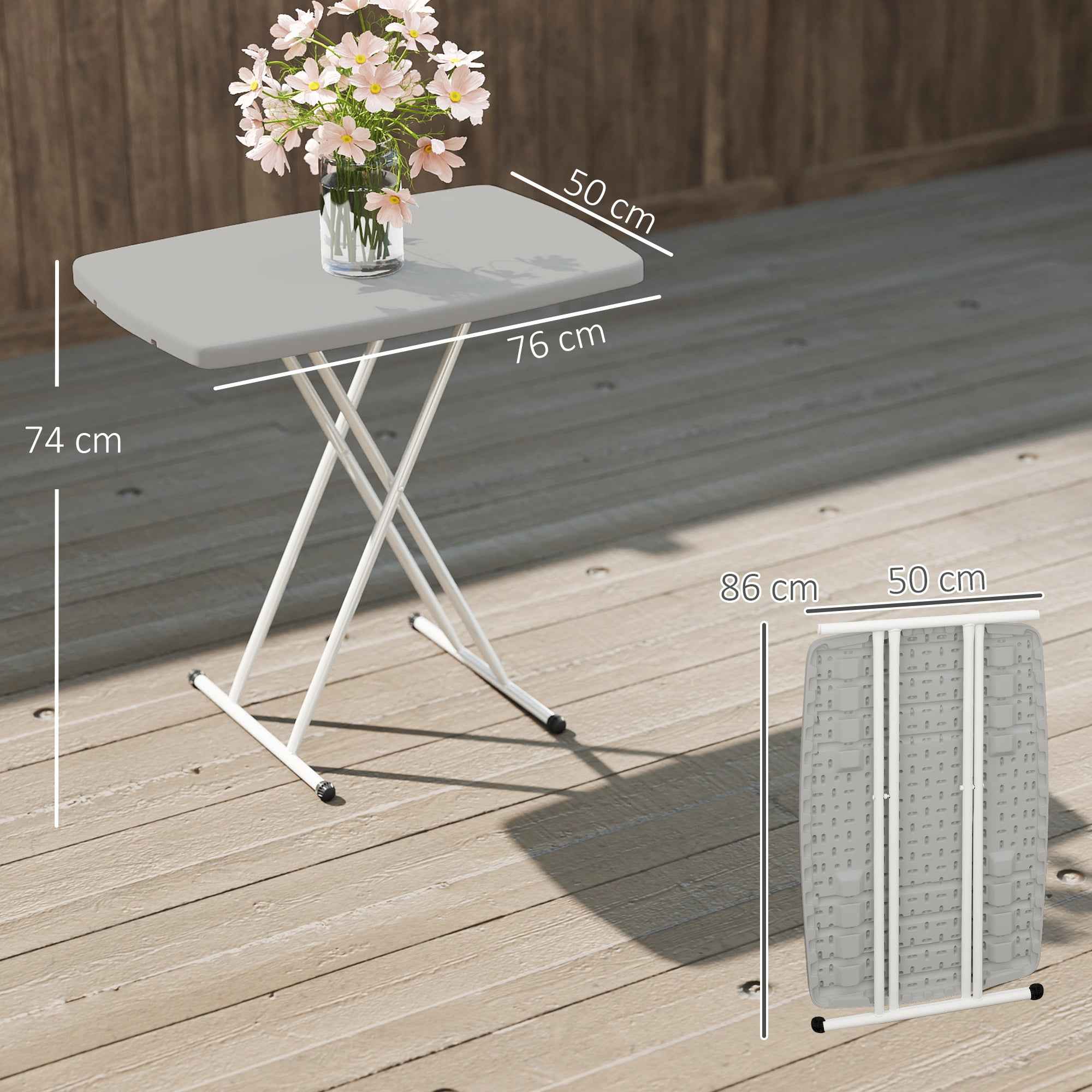 Outsunny Folding Garden Table with Adjustable Height, Made of Metal and HDPE, 76x50x74 cm, Dark Grey