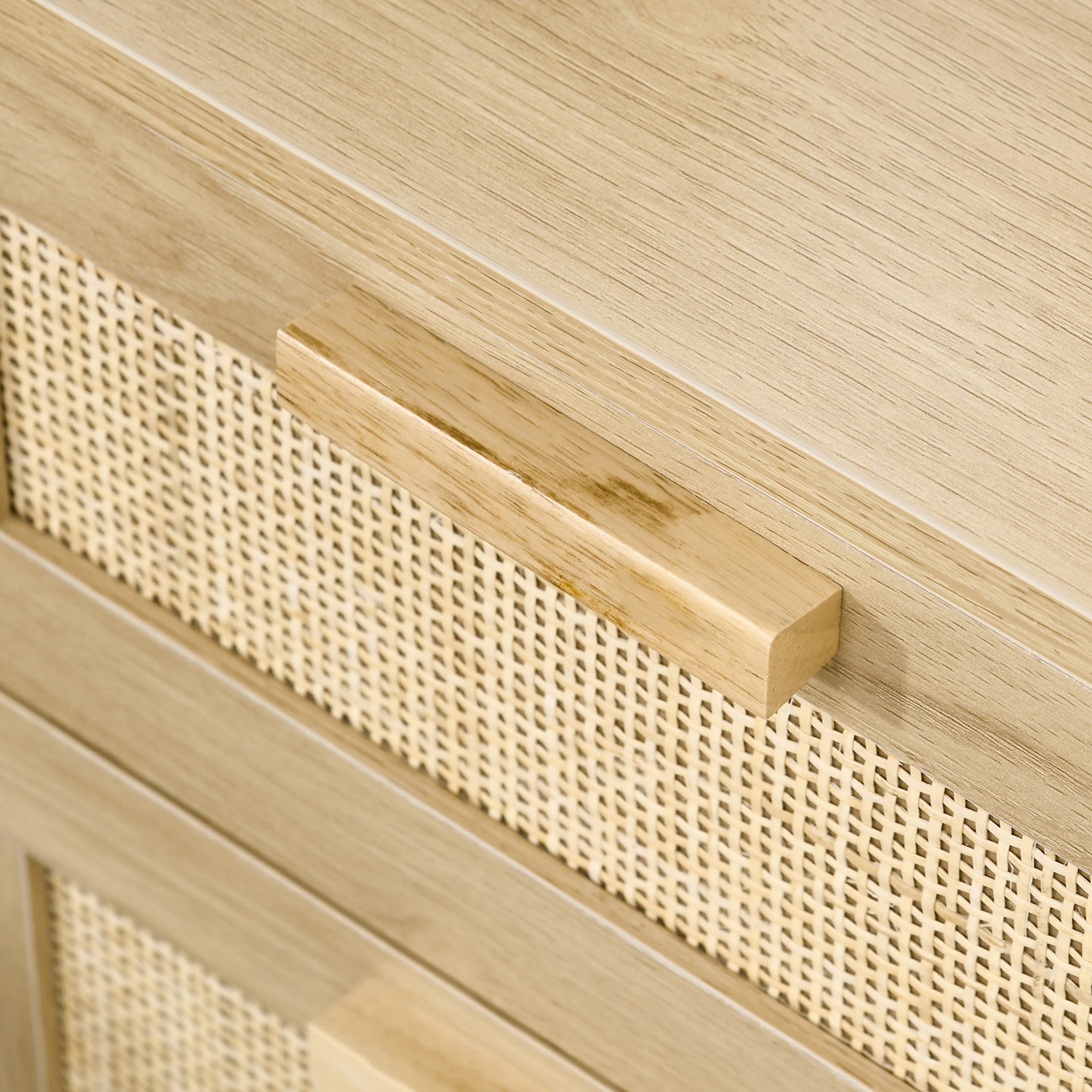 Boho Style Bedroom Nightstand with 2 Drawers, 40x40x56cm, Natural Wood Color