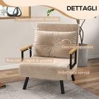 3-in-1 Reclining Armchair with Cushion, Velvet Fabric, 63x73x81 cm, Beige