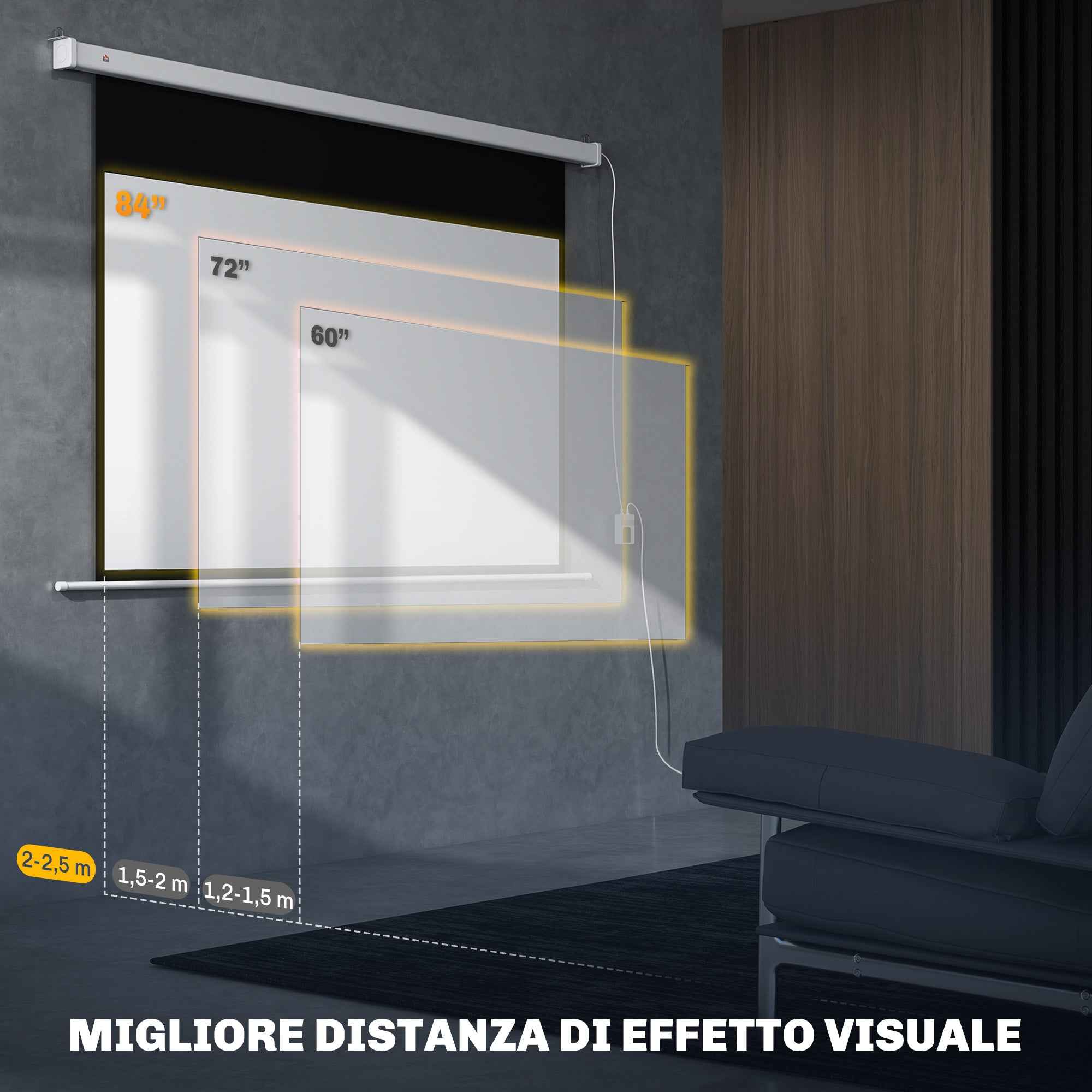 HOMCOM 84-Inch Projector Screen with Remote Control, PVC and Metal, 212 x 8 x 150 cm, White