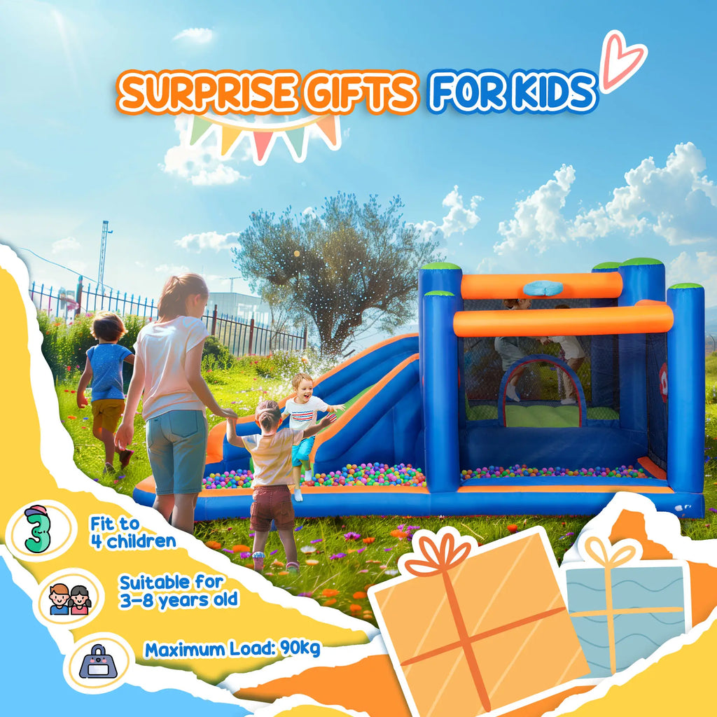 Inflatable Castle for Children 3-8 Years with Slide, Trampoline and Pool, 380x340x170cm - Borge' Group Limited