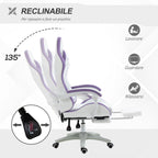 Gaming Chair with Adjustable Height and Reclining Backrest, 65x65x121-129 cm, White and Purple