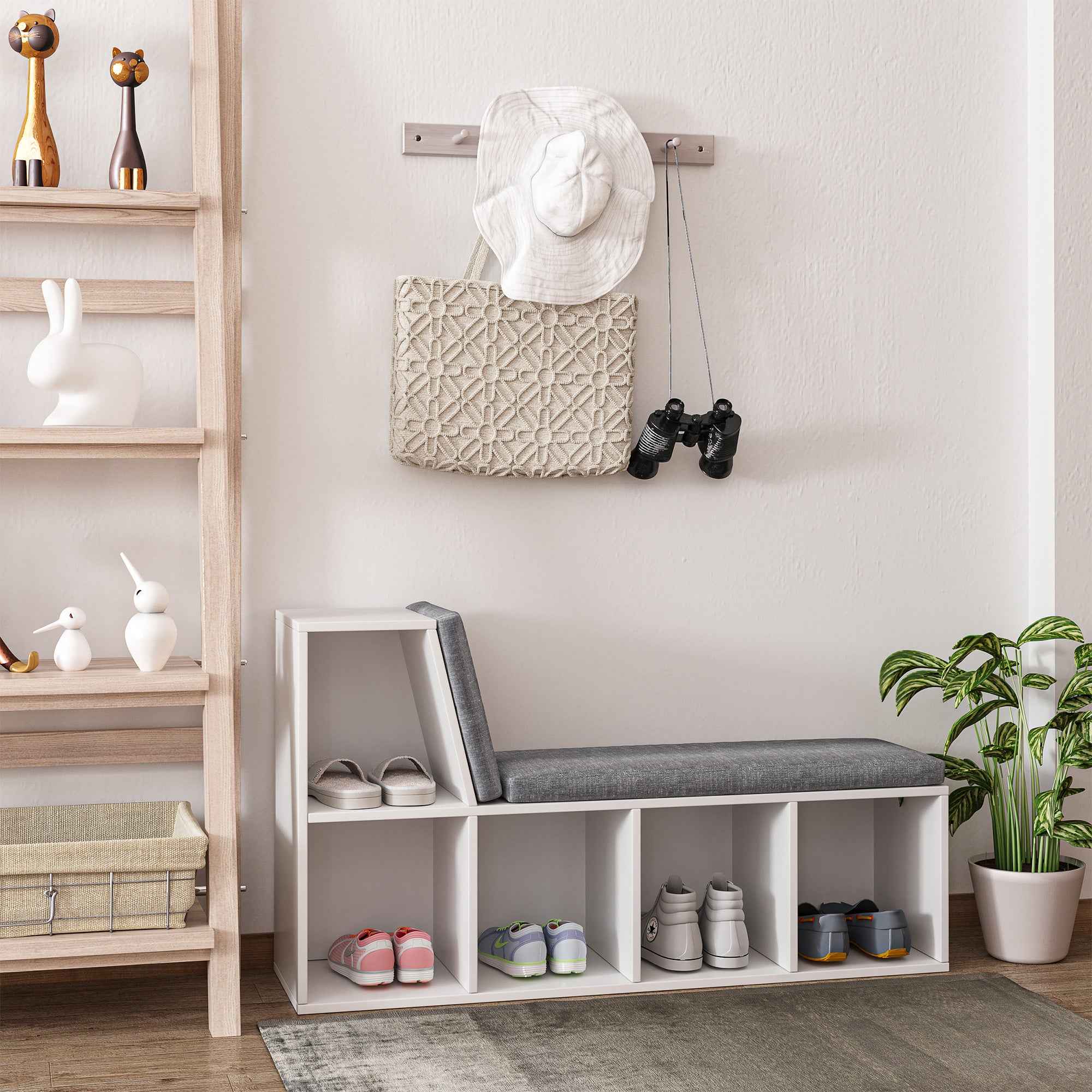 HOMCOM Modern 5-Tier Open Bookcase with 2 Cushions, Wooden, 108x30x60 cm, Grey