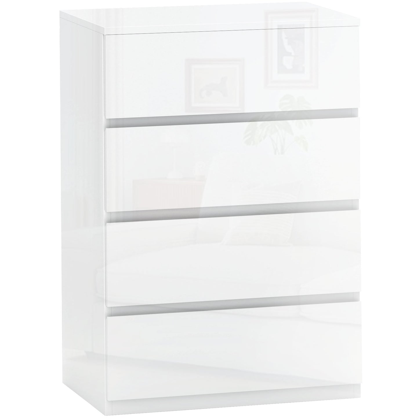 Modern Chest of Drawers 4 Anti-Tip Wooden Drawers, 55x33x80 cm, Glossy White