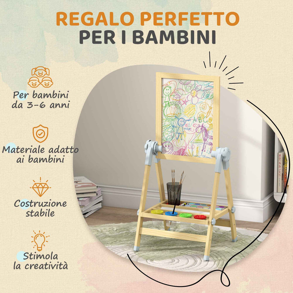 AIYAPLAY Children's Easel with Double Board for Chalk and Markers, Magnetic Whiteboard and Paper Roll, Wood