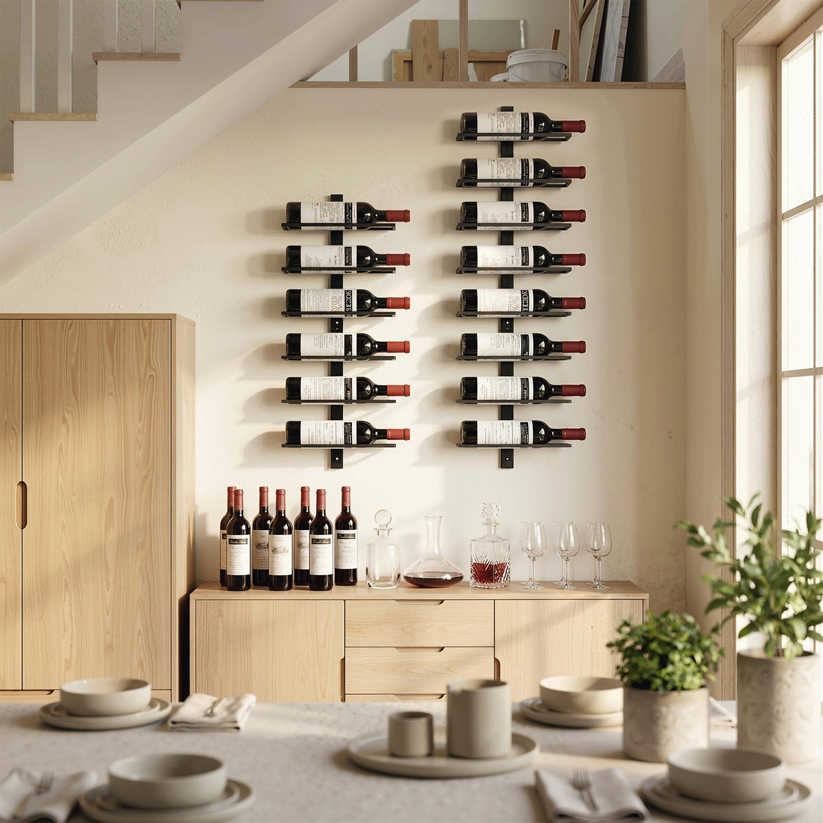 HOMCOM Wall-Mounted Steel Wine Rack for 8 Bottles, Kitchen and Living Room, 27 x 10 x 93.5 cm, Black