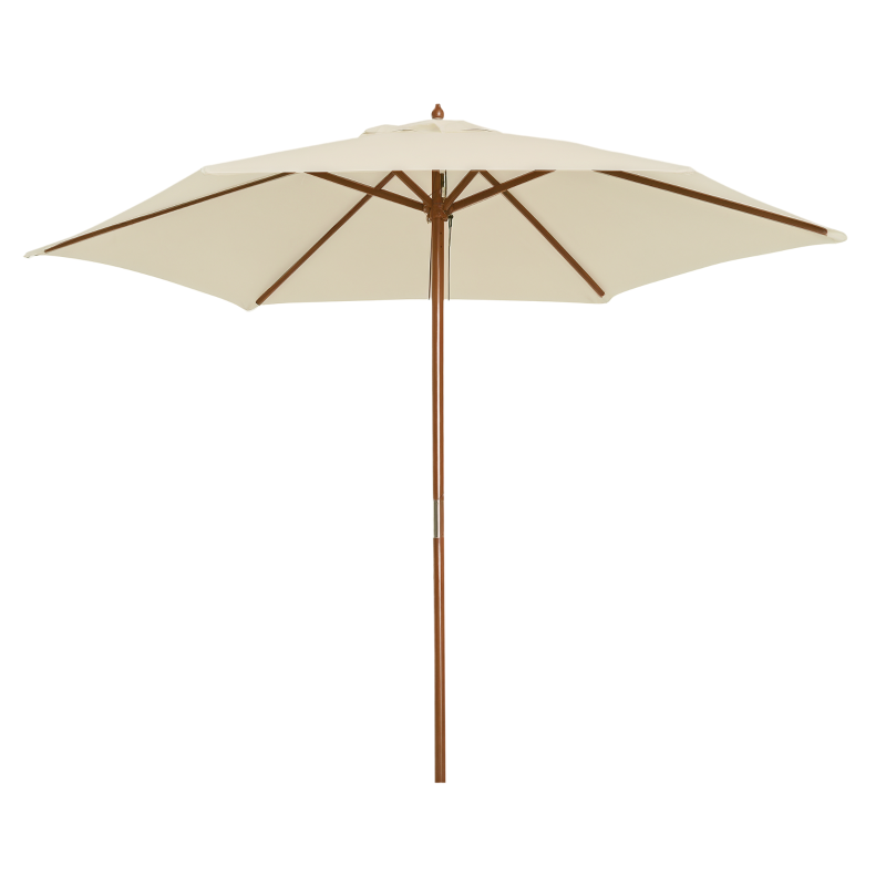 Garden Umbrella 2.5x2.3 m with 6 Ribs in Lacquered Wood and Polyester, Beige - Borge' Group Limited