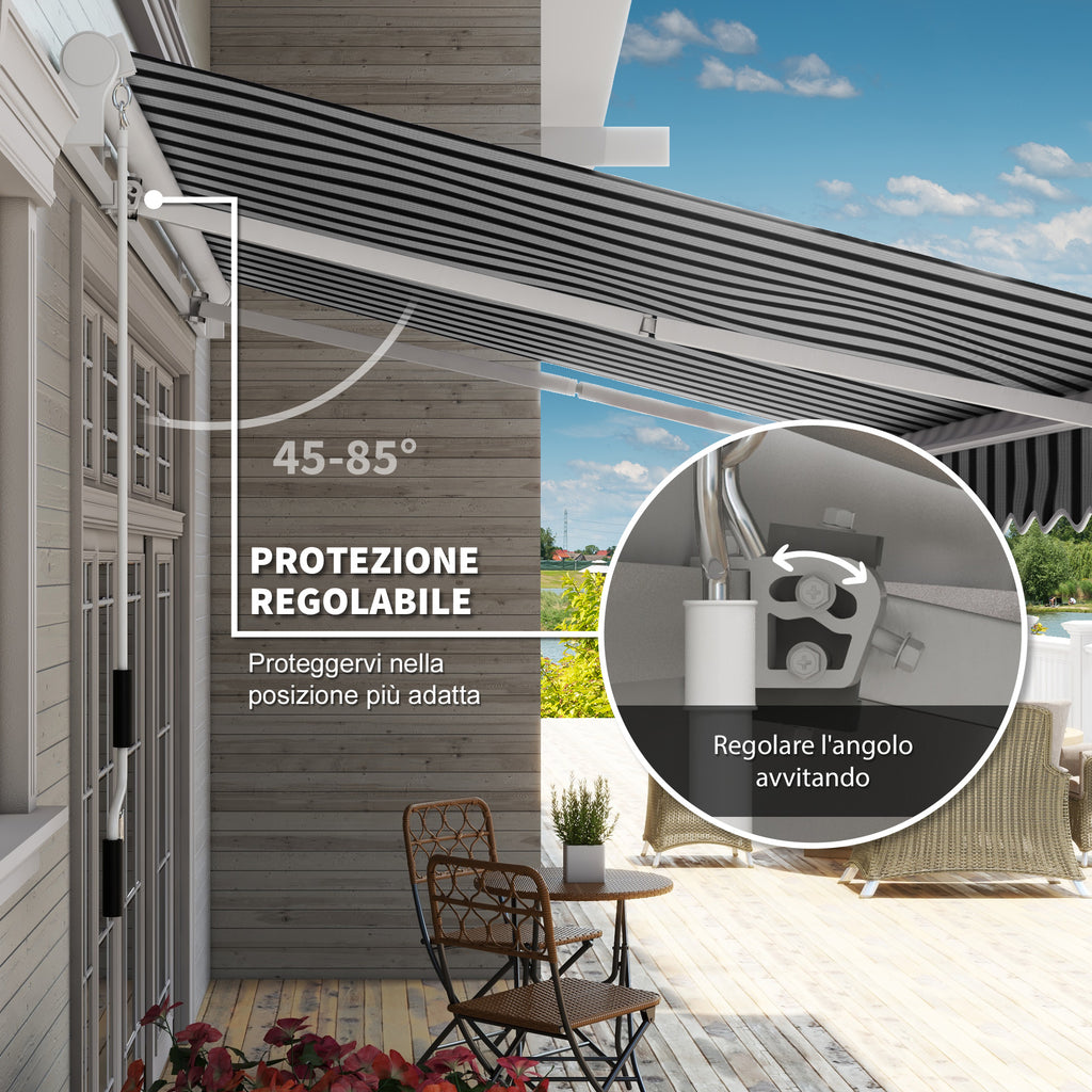 Extendable Outdoor Sun Shade Awning in Aluminum and Polyester with Crank, 395x245 cm, Blue and White