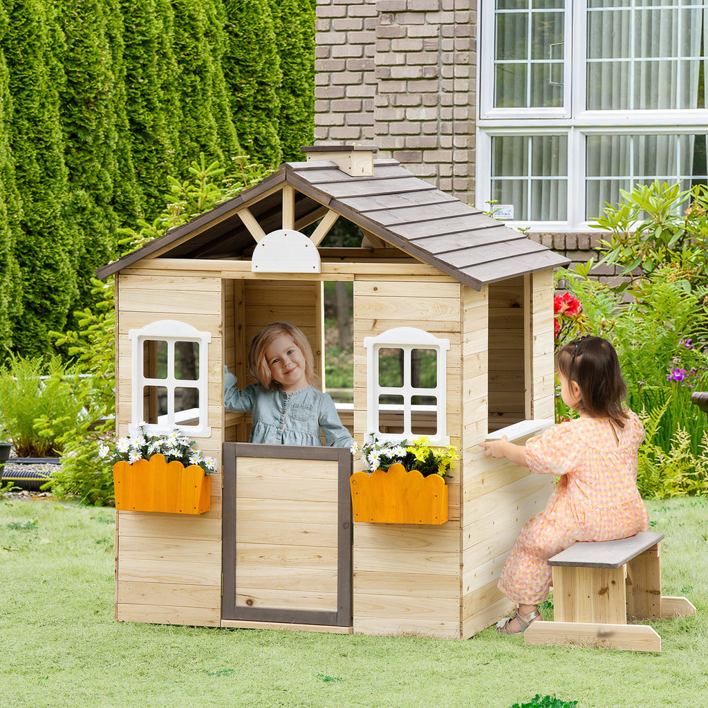 Outsunny Casetta Bimbi 3-7 years at 2 windows with portavas and bench, in fir wood and pp, 113LX94x134.5 cm - Borgè