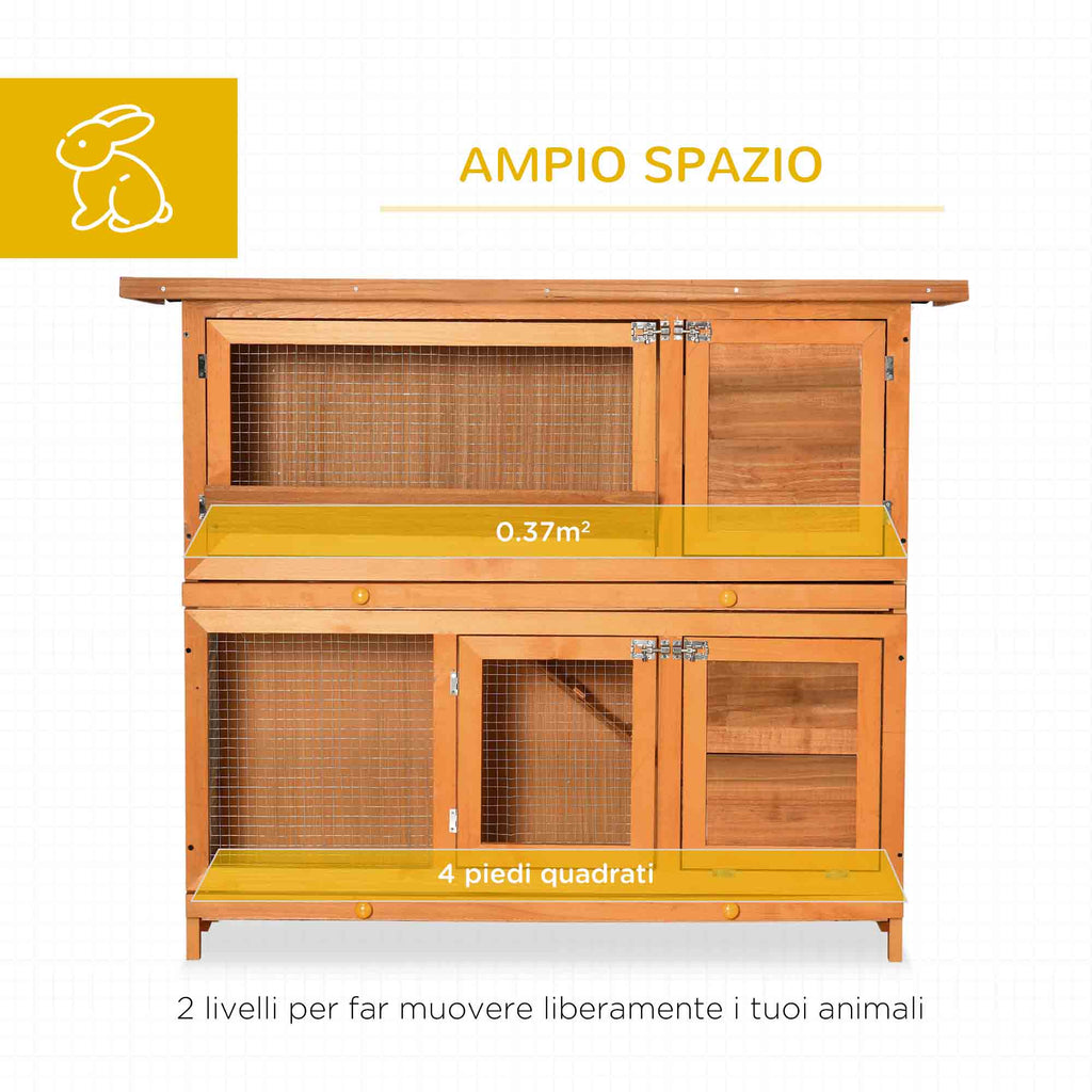 Outdoor Wooden Rabbit Hutch with House and 2-Storey Run, 122x48x100 cm
