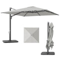 Cantilever Umbrella with Crank and Cross Base, in Polyester, Aluminum and Metal, 365x297x256 cm, Light Gray