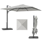Cantilever Umbrella with Crank and Cross Base, in Polyester, Aluminum and Metal, 365x297x256 cm, Light Gray
