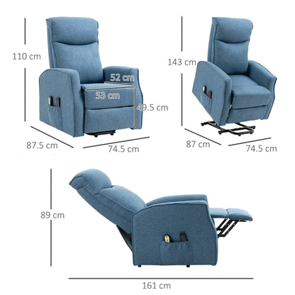 Lift Relax Chair with 8 Massage Points, 135° Reclining and 2 Remote Controls, Blue