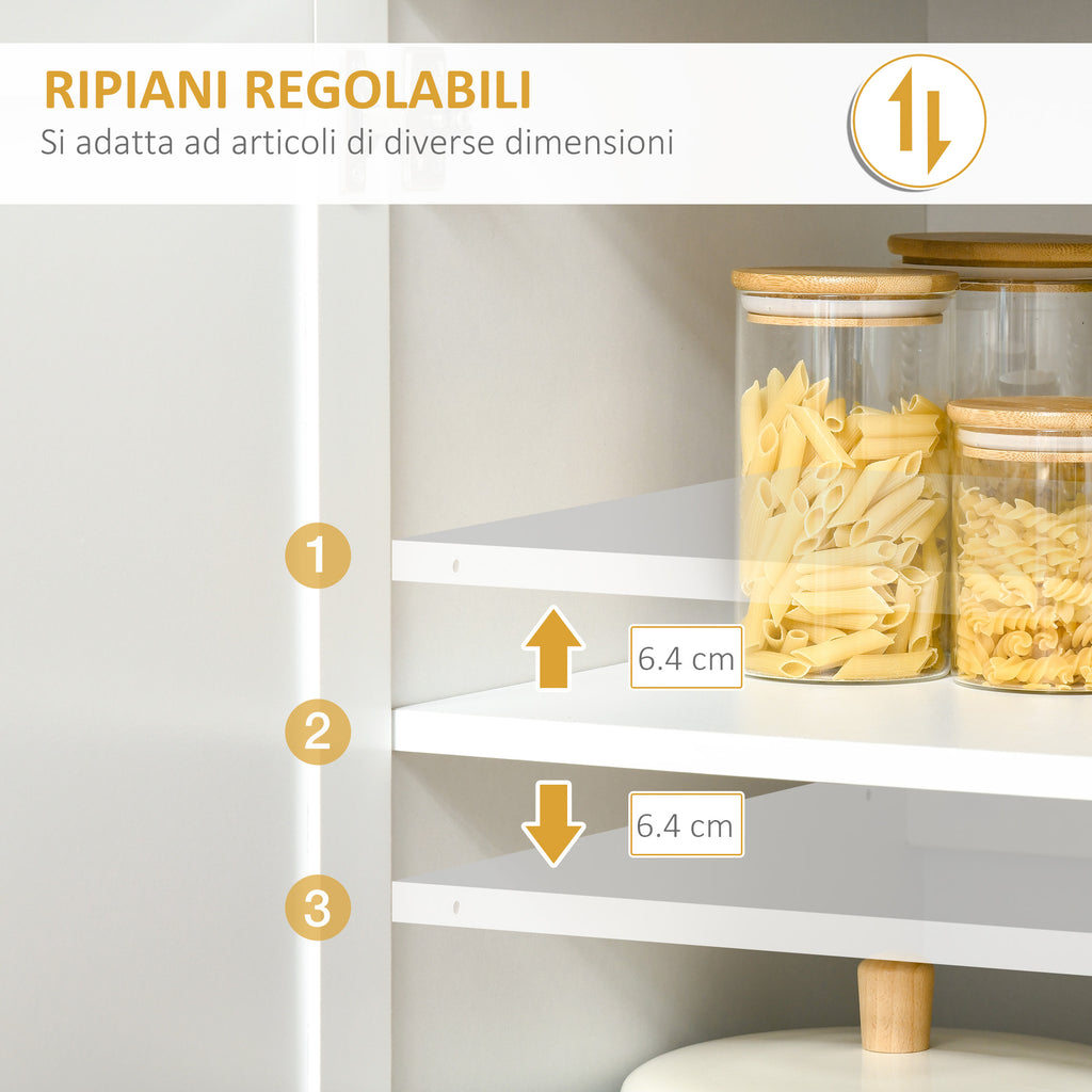 Modern Kitchen Cabinet with 2 Cabinets, Glass Doors and Adjustable Shelves, 80x48x170 cm, White