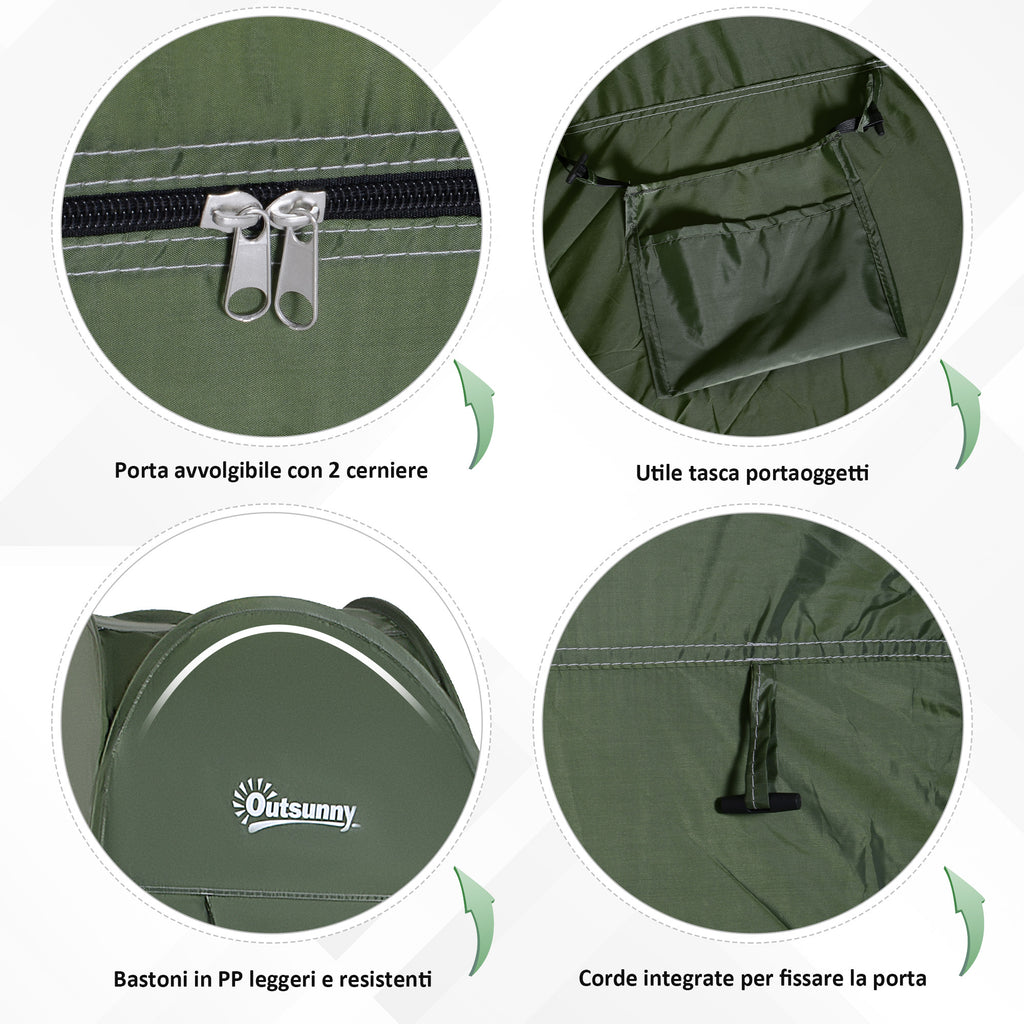 Waterproof Pop Up Shower Curtain in Polyester and Plastic, 100x100x185 cm, Military Green