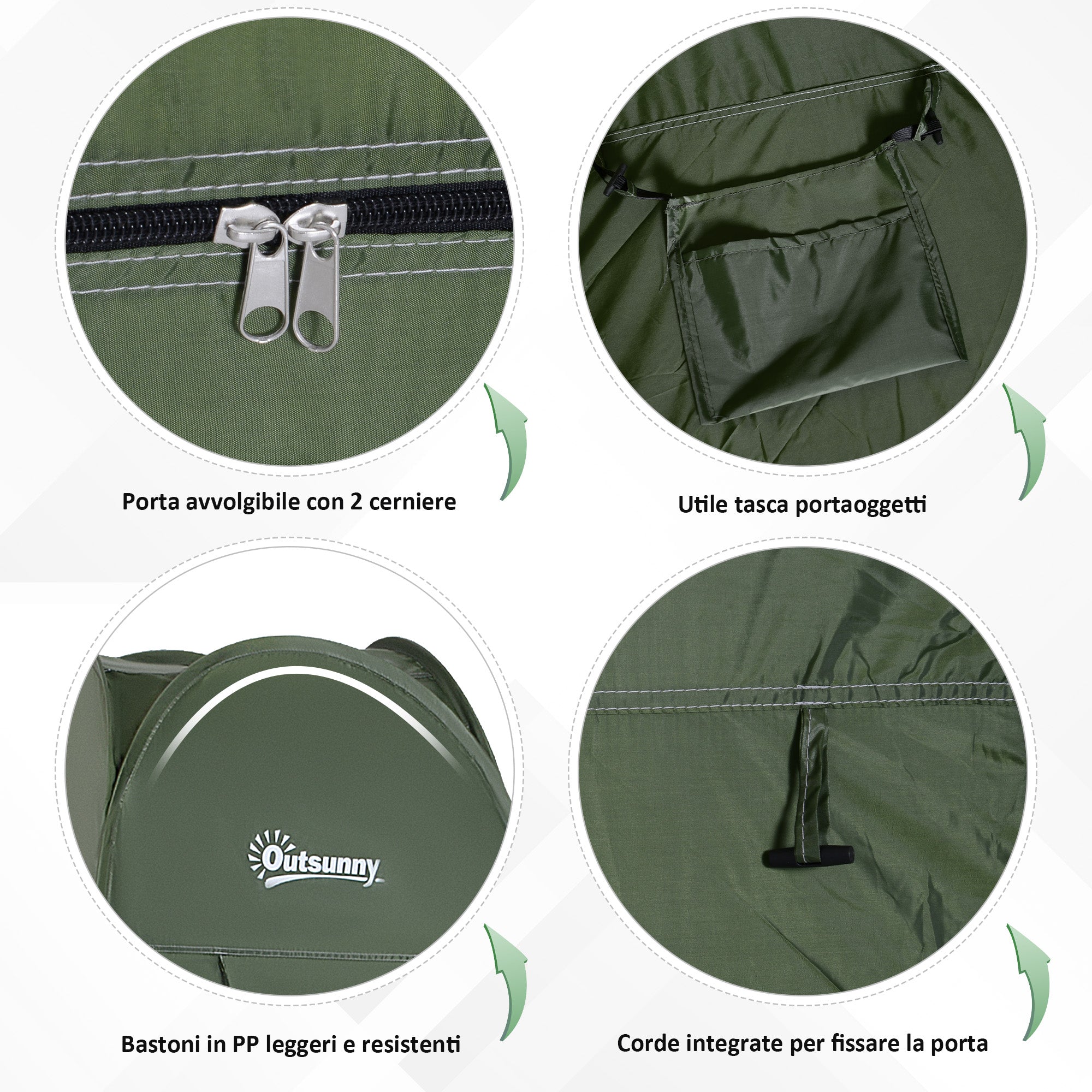 Waterproof Pop Up Shower Curtain in Polyester and Plastic, 100x100x185 cm, Military Green